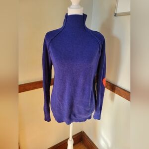 Chicwish Royal Blue Turtleneck Sweater with Red Elbow Patches